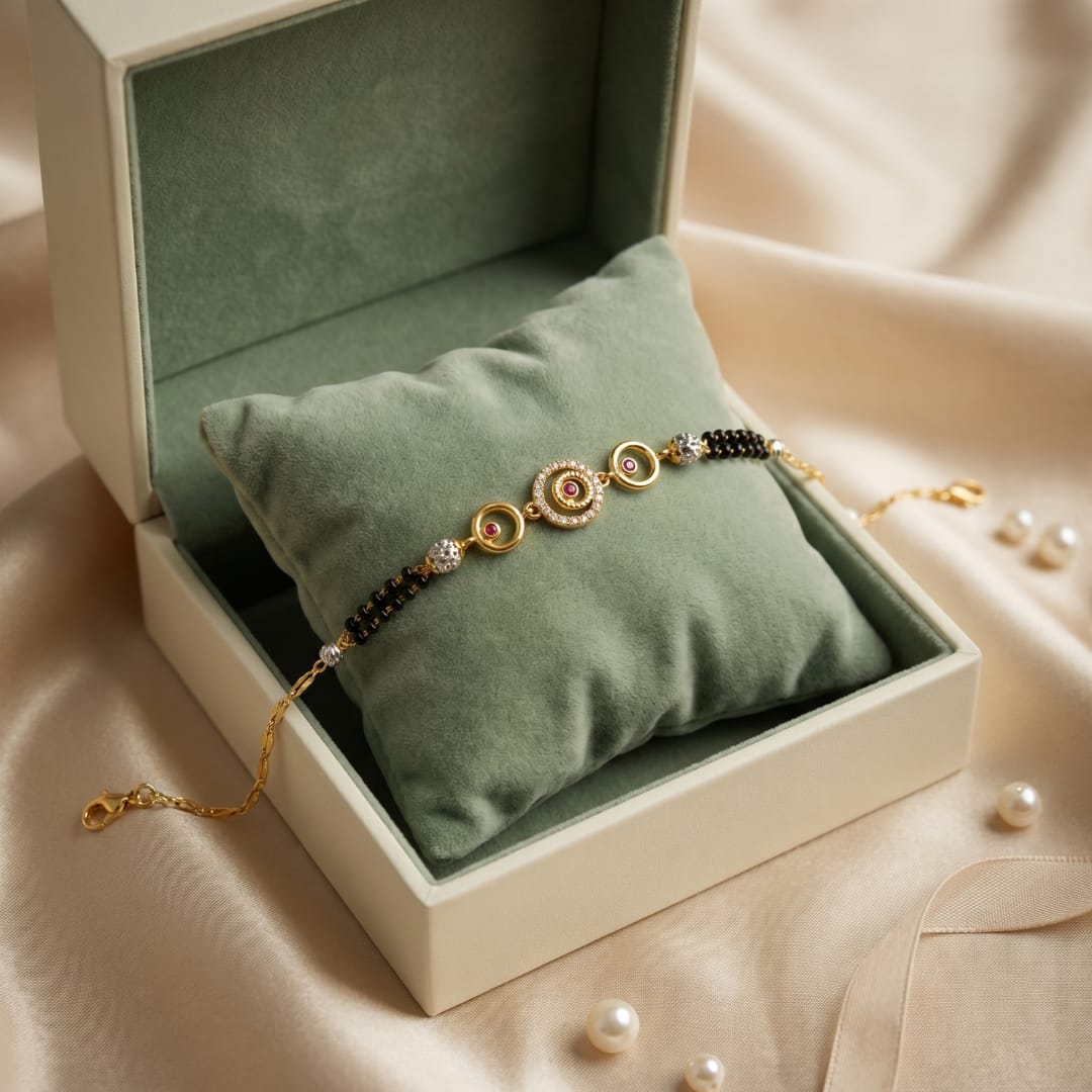 Micro Gold Forming Black Bead Mangalsutra Bracelet