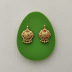 Fan Shield Granule Ruby Meenakari Gold Bead Drop Earrings