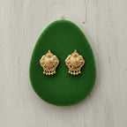 Fan Shield Granule Ruby Meenakari Gold Bead Drop Earrings