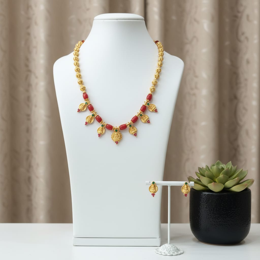 Lakshmi Kasu Mala Temple Coin Necklace Set with Earrings