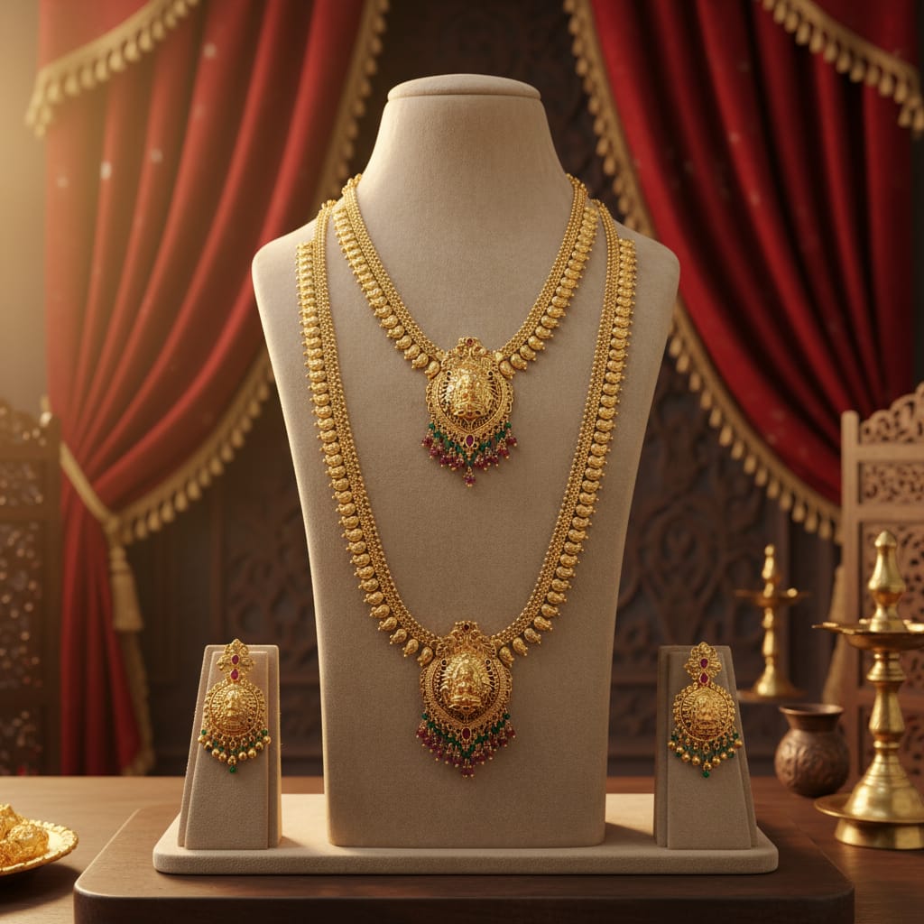 Lakshmi Temple Jewellery Dual Necklace Combo Set
