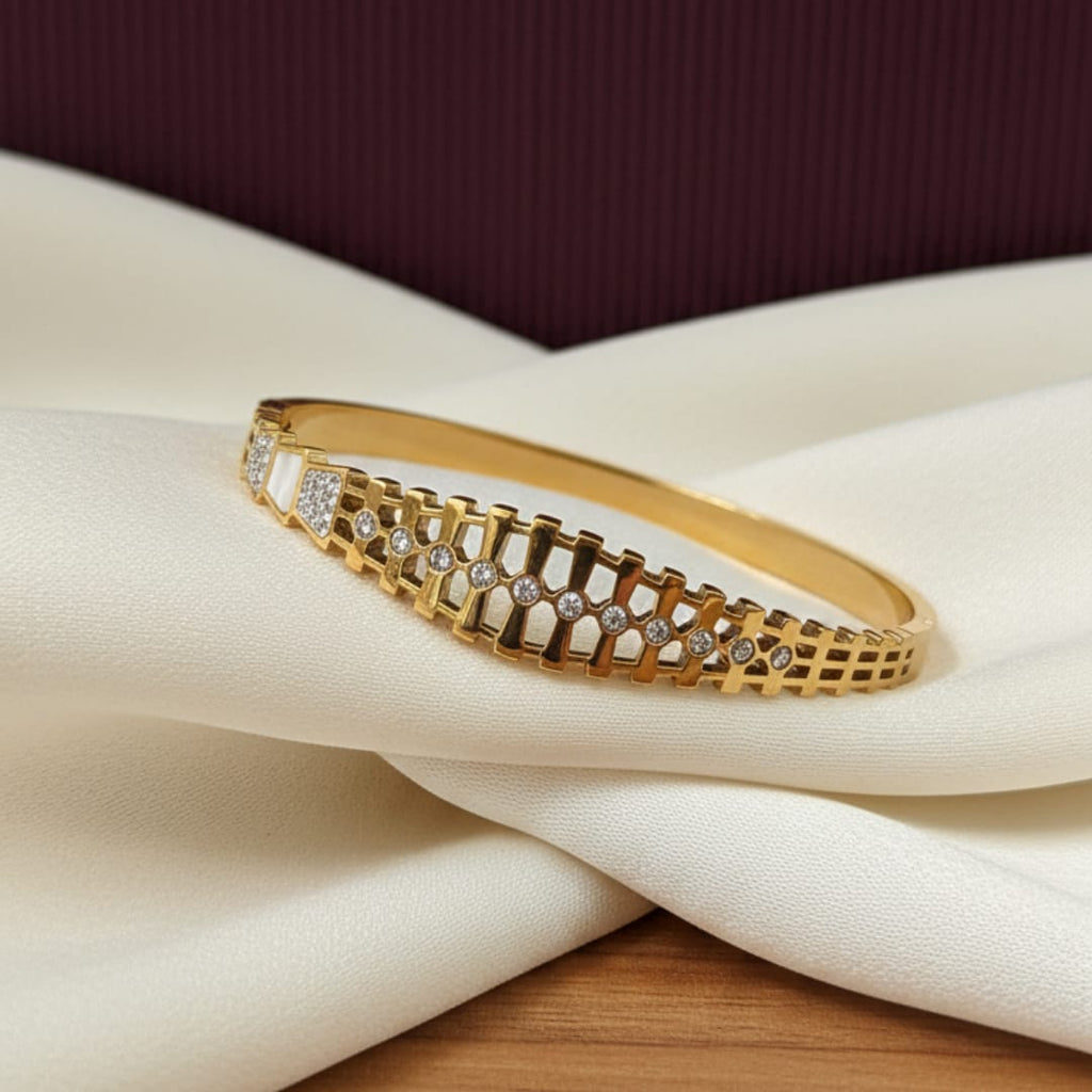 Lattice Grid Crystal Gold-Tone Bangle