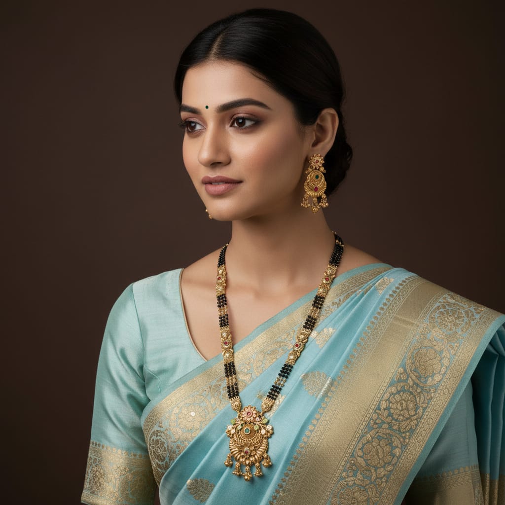 Long Mangalsutra Chain Set with Earrings