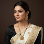 Long Mangalsutra Chain Set with Floral Pendant Earrings