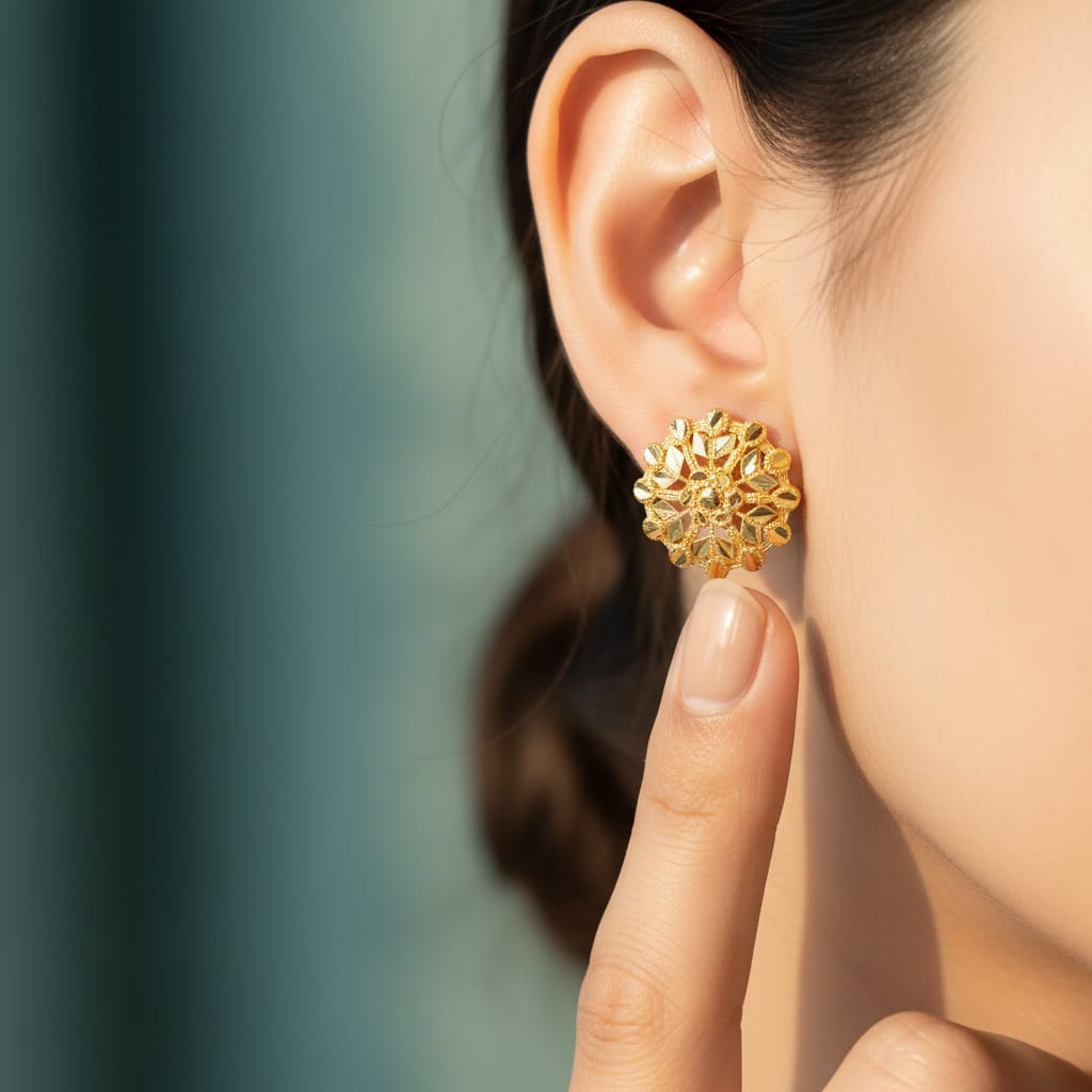 Lotus Bloom Gold Dome Earrings