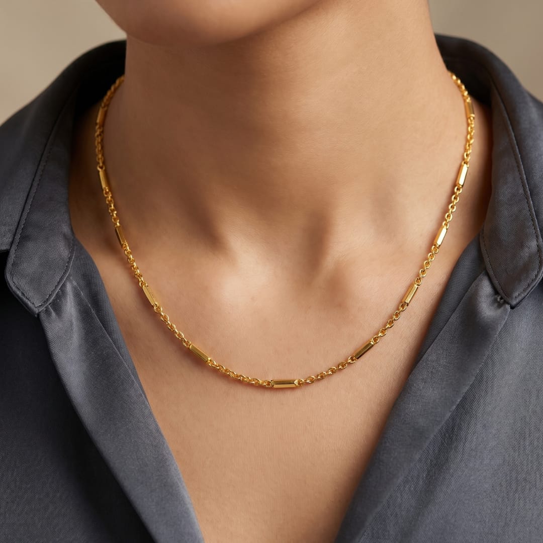Micro Gold Bar & Cable Chain