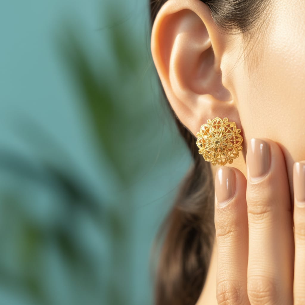 Mandala Wheel Gold Filigree Stud Earrings