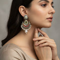Meenakari Chandbali Earrings with Ruby Enamel-Pearl Drop