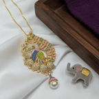 Meenakari Peacock CZ Chain Pendant Set