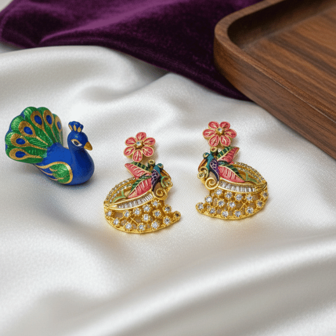 Meenakari Peacock Pendant Set with Earring