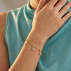 Micro Gold Cz Leaf Charm Dangling Gold Bracelet