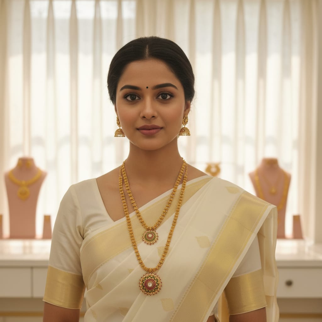 Micro Gold Dual Pendant Long Necklace Set with Earrings