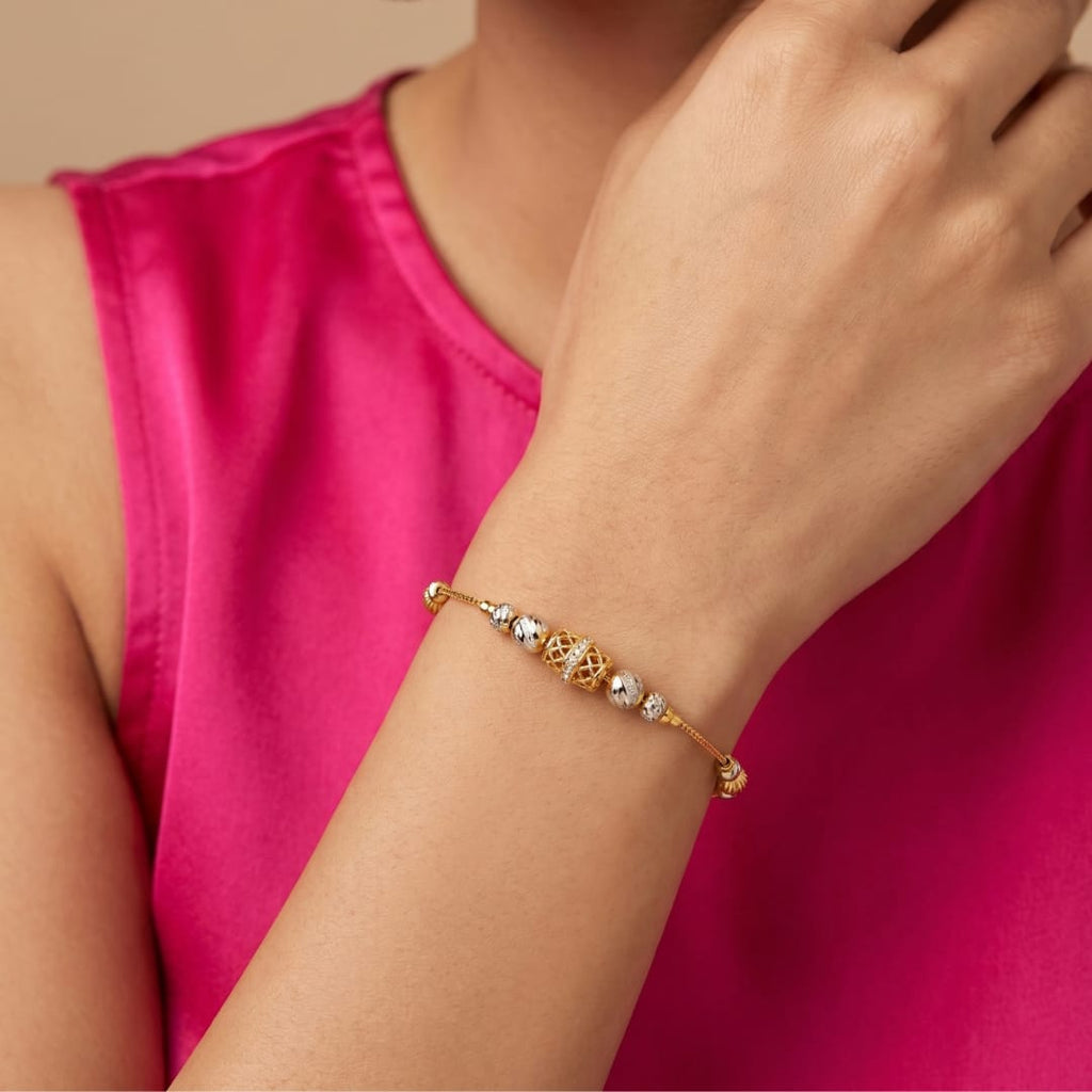 Micro Gold  Dual Tone CZ Bead Charm Bracelet