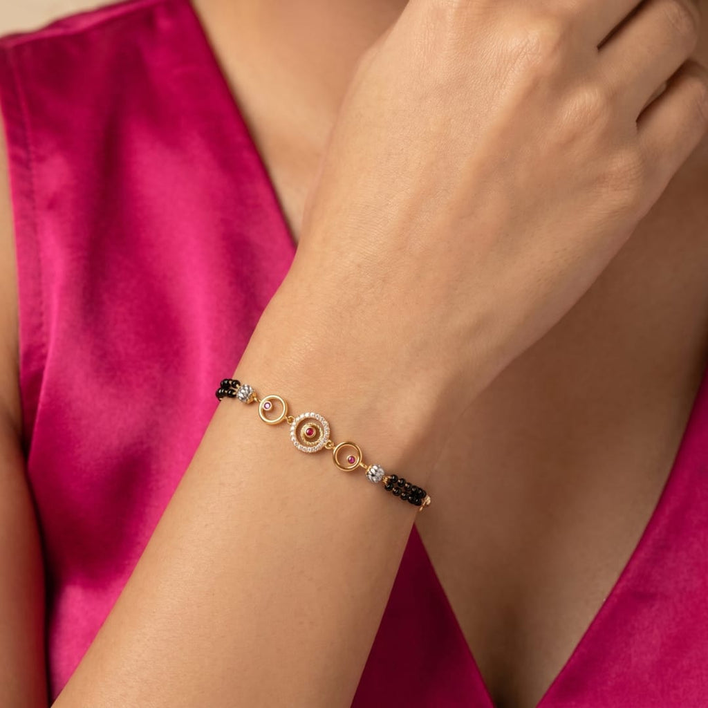 Micro Gold Forming Black Bead Mangalsutra Bracelet