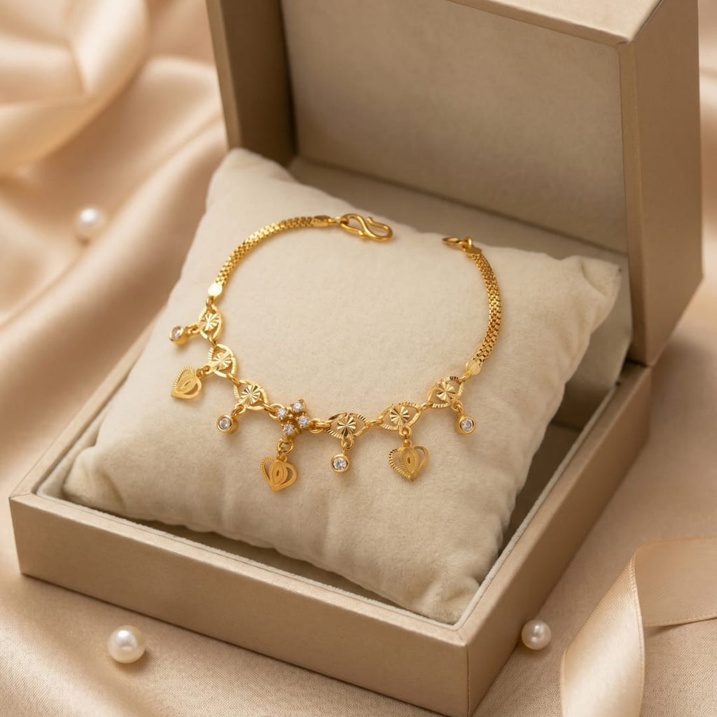 Micro Gold Forming Etched Heart Link Bracelet