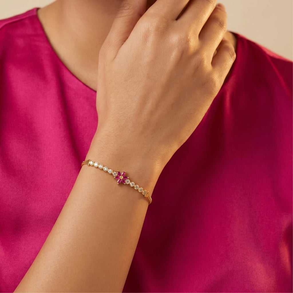 Micro Gold Forming Purple CZ Flower Tennis Bracelet
