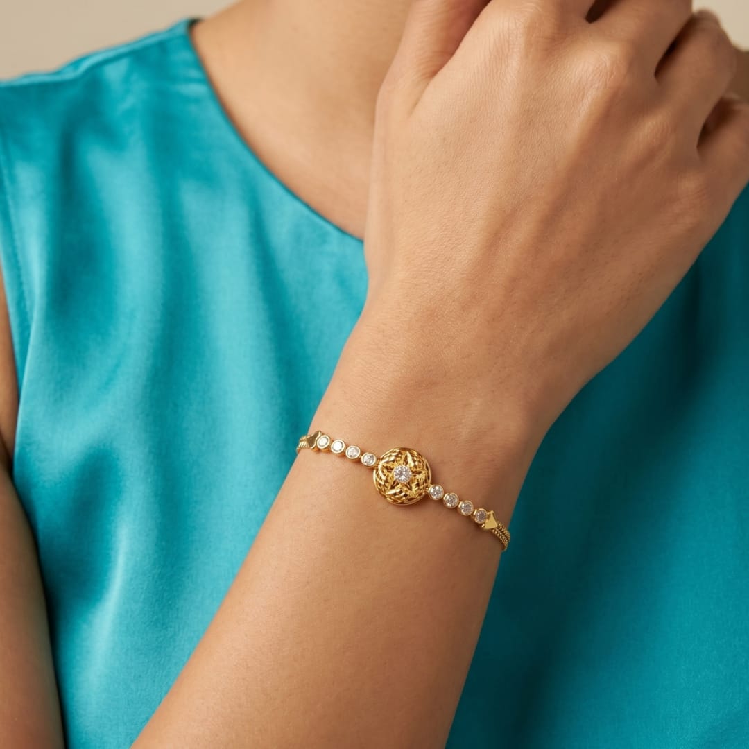 Micro Gold Forming Round Floral Charm Bracelet
