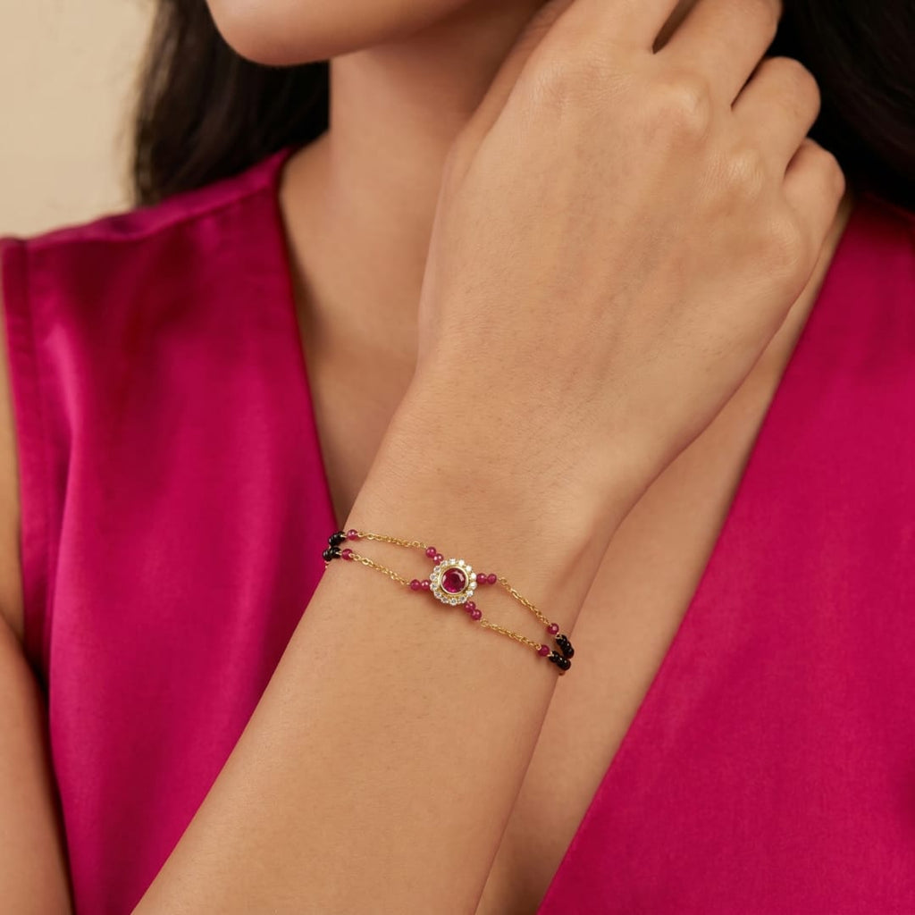 Micro Gold Forming Ruby Double Chain Bracelet