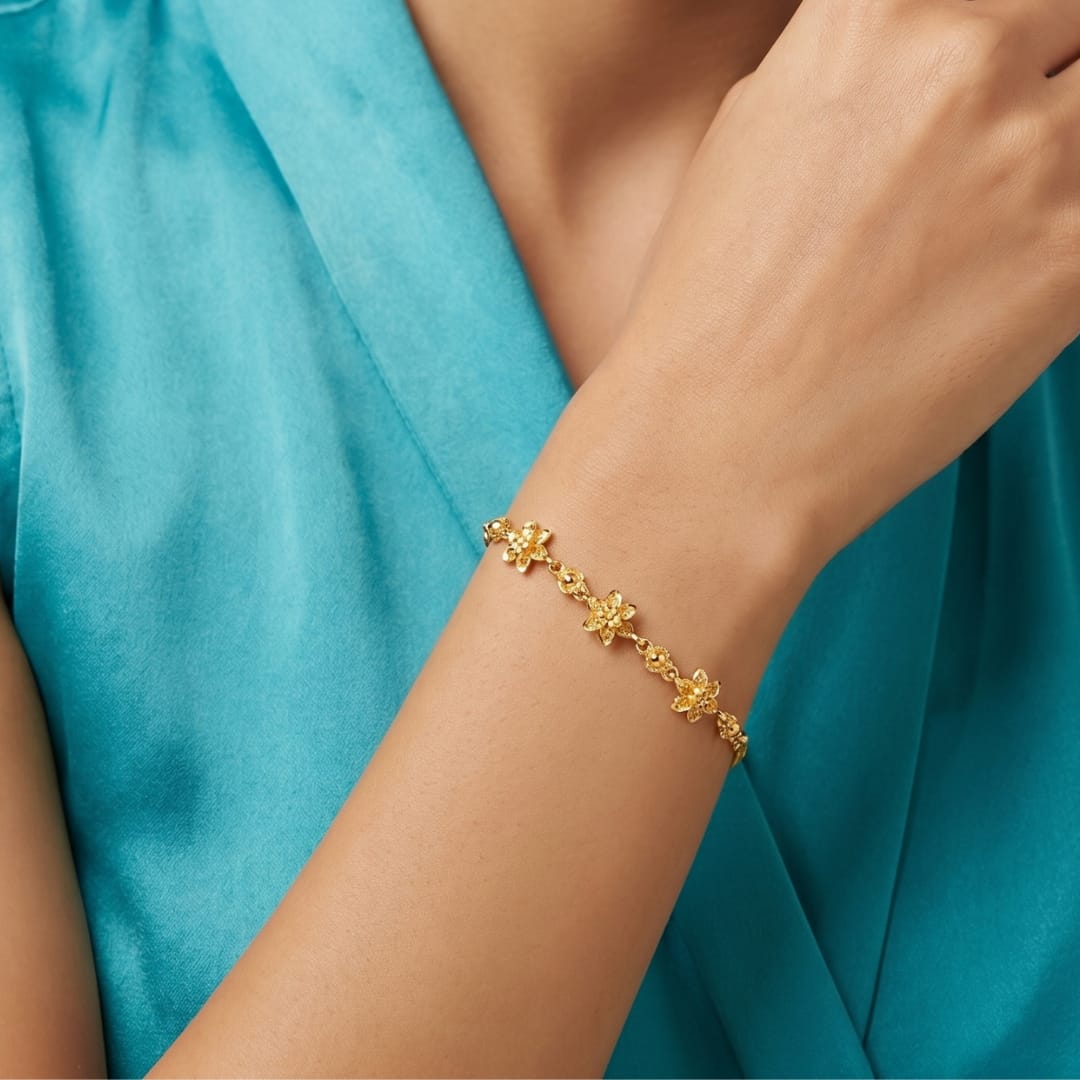 Micro Gold Forming Floral Charm Chain Bracelet