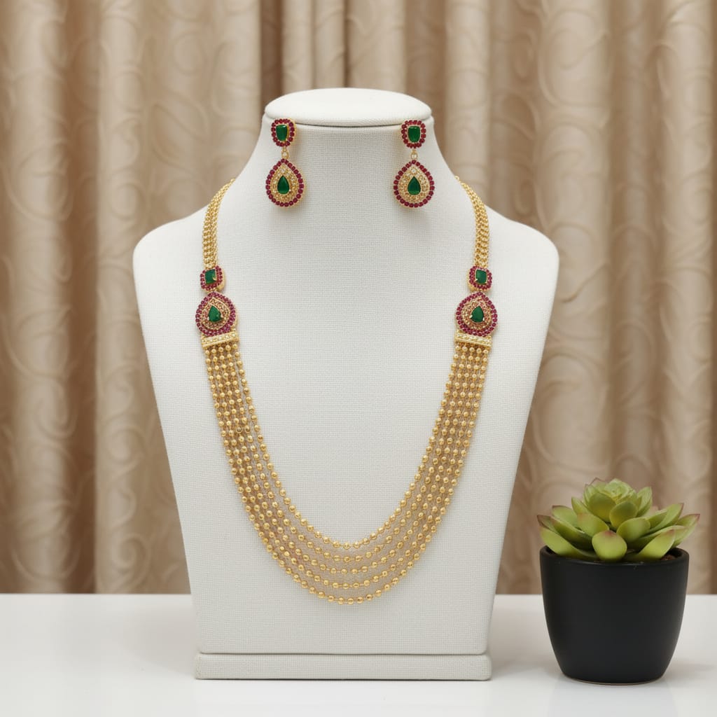 Micro Gold Multi-Strand Ball Chain Long Necklace Set