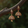 Micro Gold Plated CZ & Ruby Jhumka Earrings