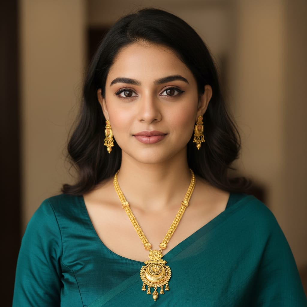 Micro Gold Plated Crescent Moon Long Chain Set with Earrings