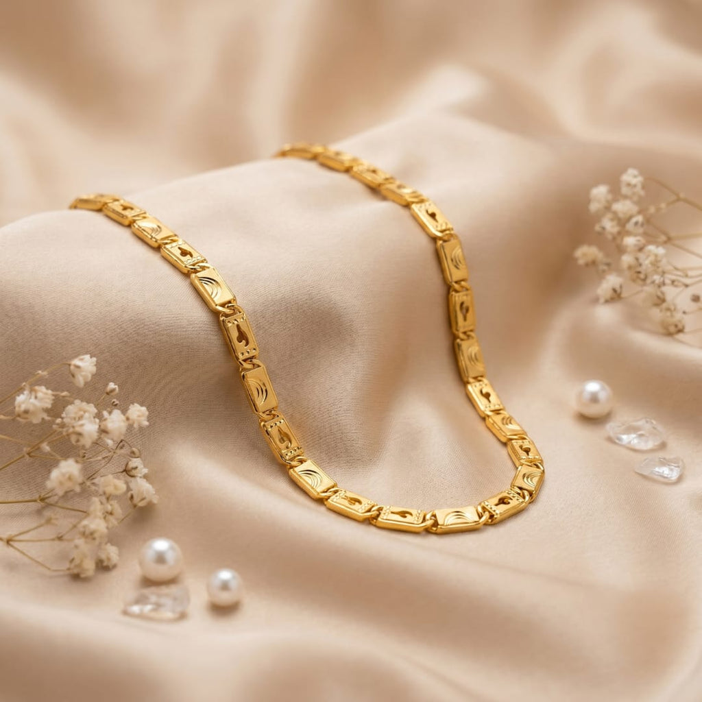 Micro Gold Plated Engraved Navette Link Chain