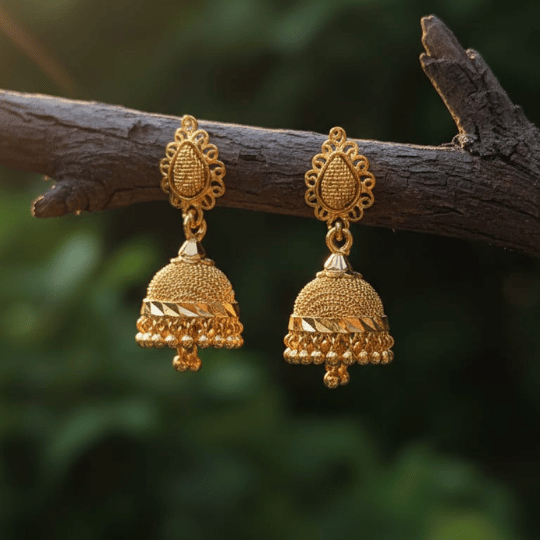 Micro Gold Plated Filigree Paisley Jhumka Earrings