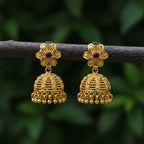 Micro Gold Plated Flower Jhumka with Ruby