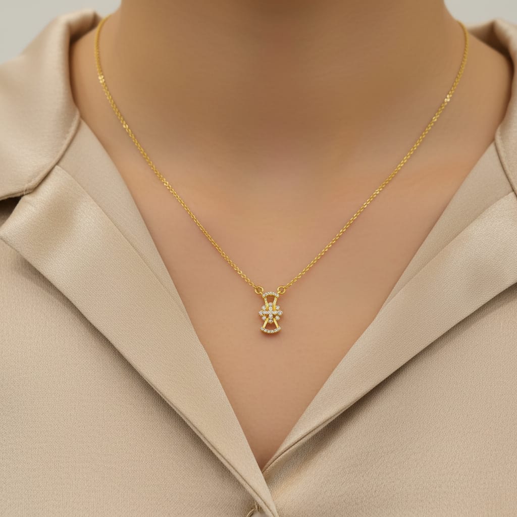 Micro Gold Plated Geometric CZ Pendant Chain