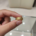 Micro Gold Plated Leaf Engraved Wide Band Ring