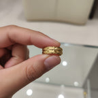 Micro Gold Plated Leaf Engraved Wide Band Ring