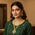 Micro Gold Plated Long Chain Set with Earrings