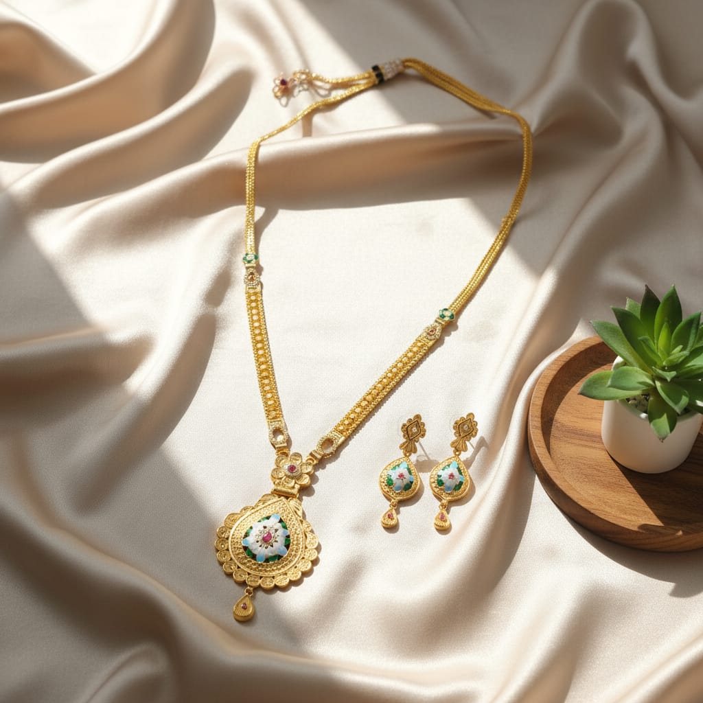 Micro Gold Plated Meenakari Long Chain Set&nbsp;
