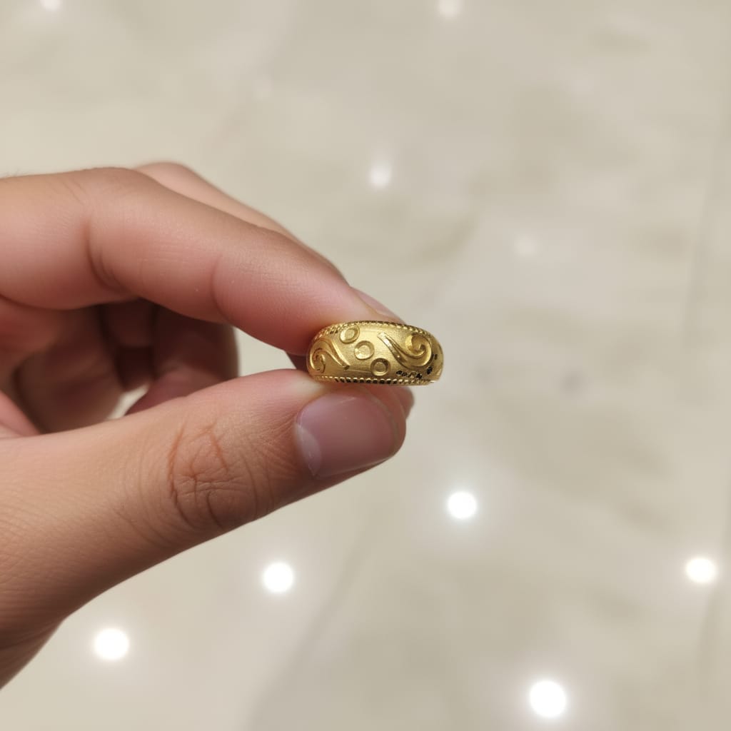 Micro Gold Plated Paisley Swirl Dome Ring with Milgrain Border