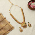 Micro Gold Plated Peacock Temple Long Chain Set with Earrings