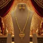 Micro Gold Plated Ranihaar Chain Set with Peacock Fan Pendant & Earrings 