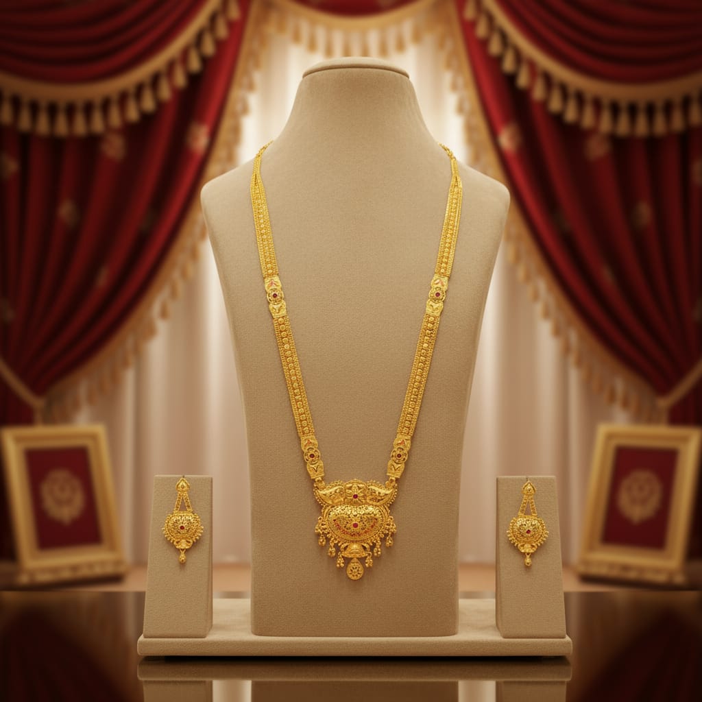 Micro Gold Plated Ranihaar Chain Set with Peacock Pendant