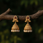 Micro Gold Plated Ruby & Pearl Jhumka