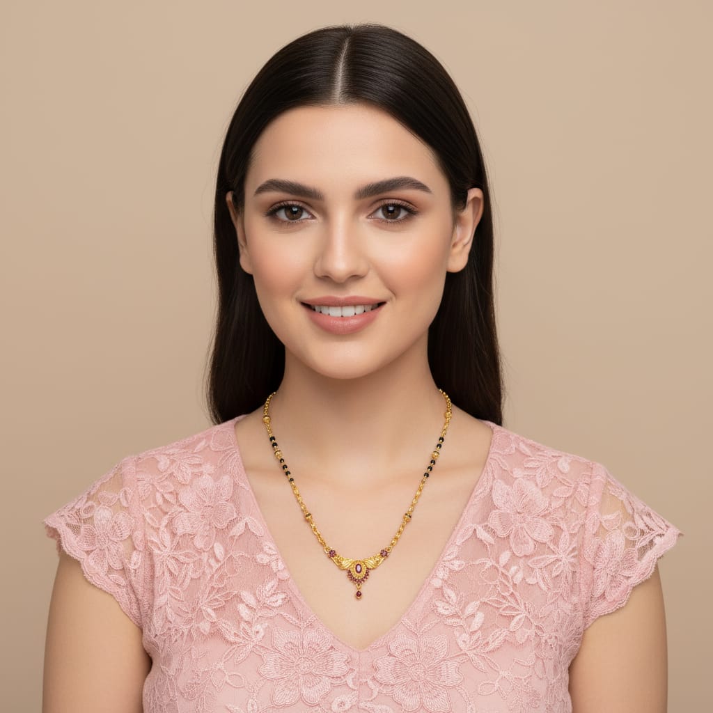 Micro Gold Plated Ruby Stone Mangalsutra