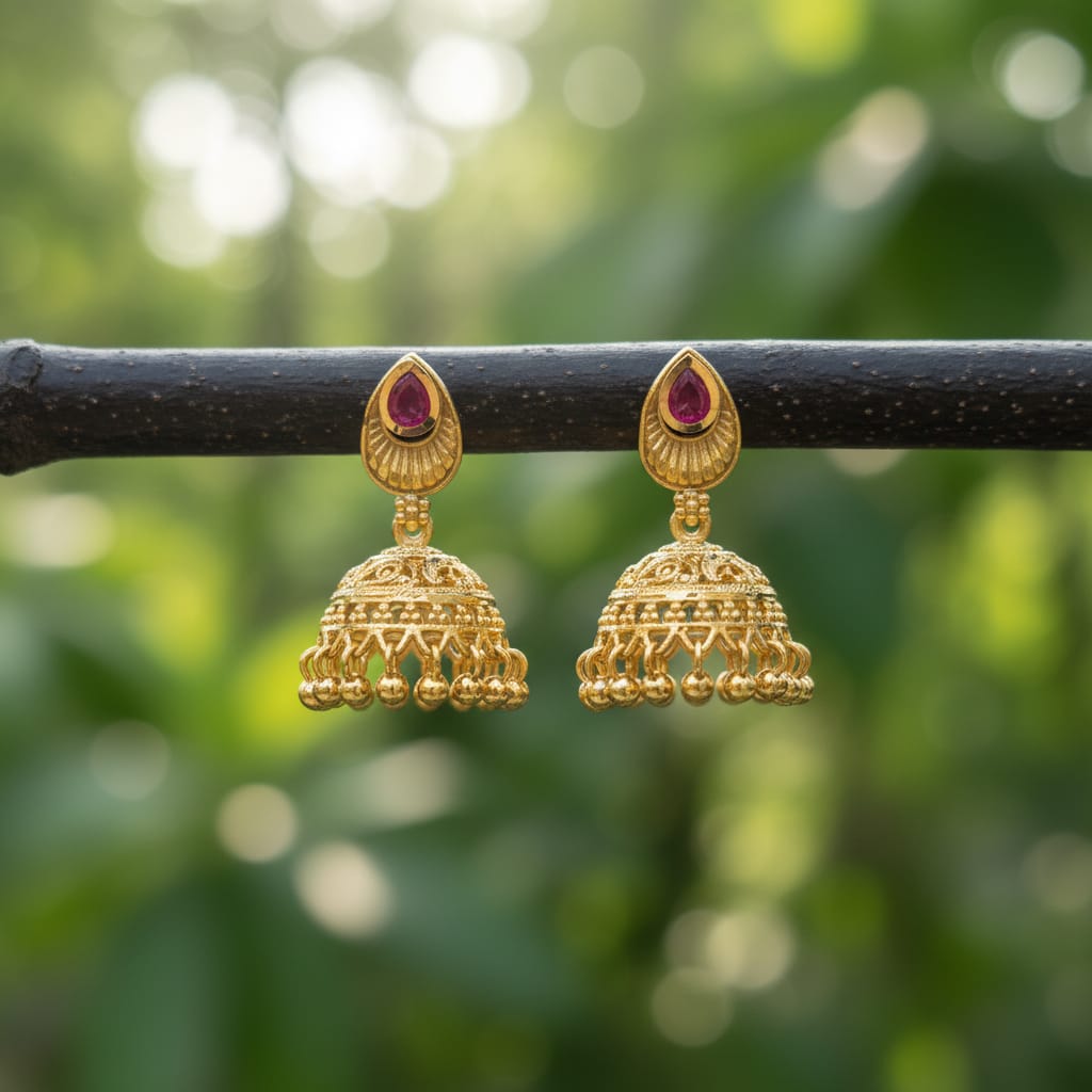 Micro Gold Plated Ruby Teardrop Jhumka