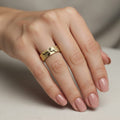  Micro Gold Plated Star Cut Frosted Wide Band Ring 