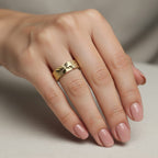  Micro Gold Plated Star Cut Frosted Wide Band Ring 