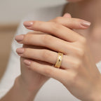 Micro Gold Plated Stardust Diamond-Cut Wide Band Ring