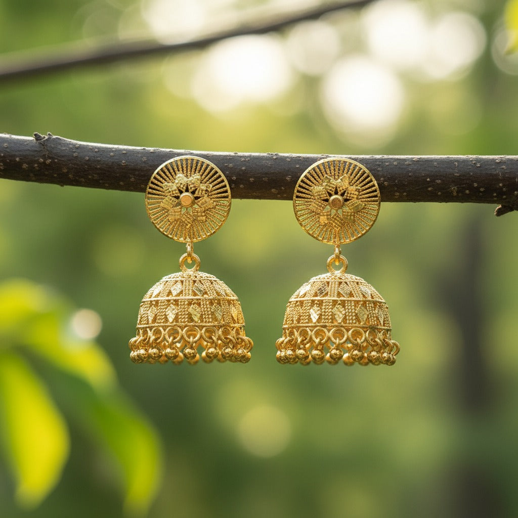 Micro Gold Plated Sunburst Jhumka Earrings