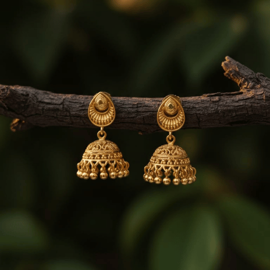  Micro Gold Plated Temple Jhumka Earrings 