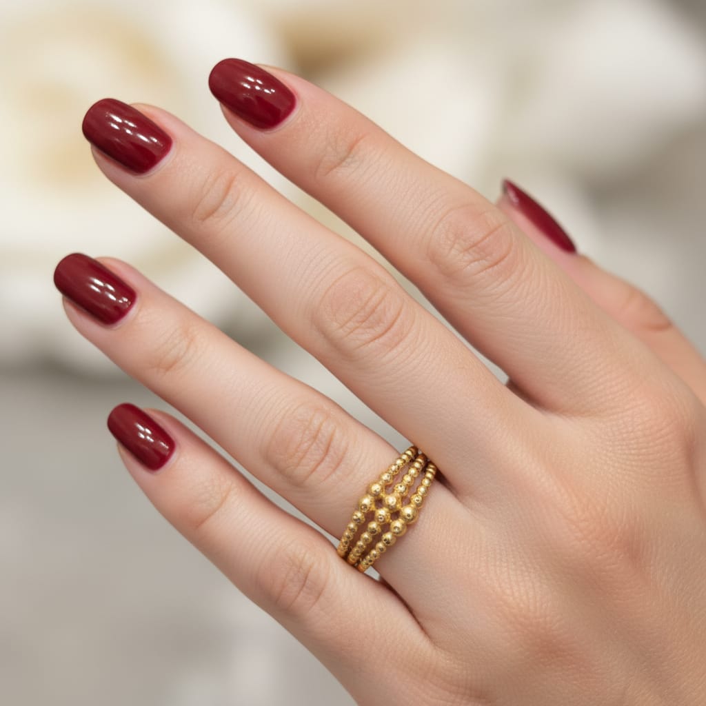  Micro Gold Plated Triple Beaded Band Ring 