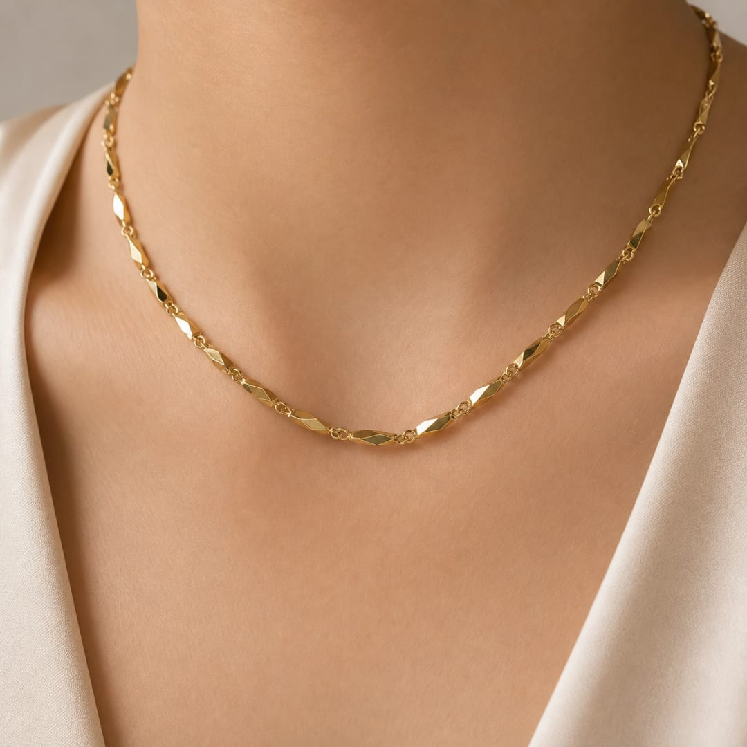 Micro Gold Plated Twisted Bar Link Chain