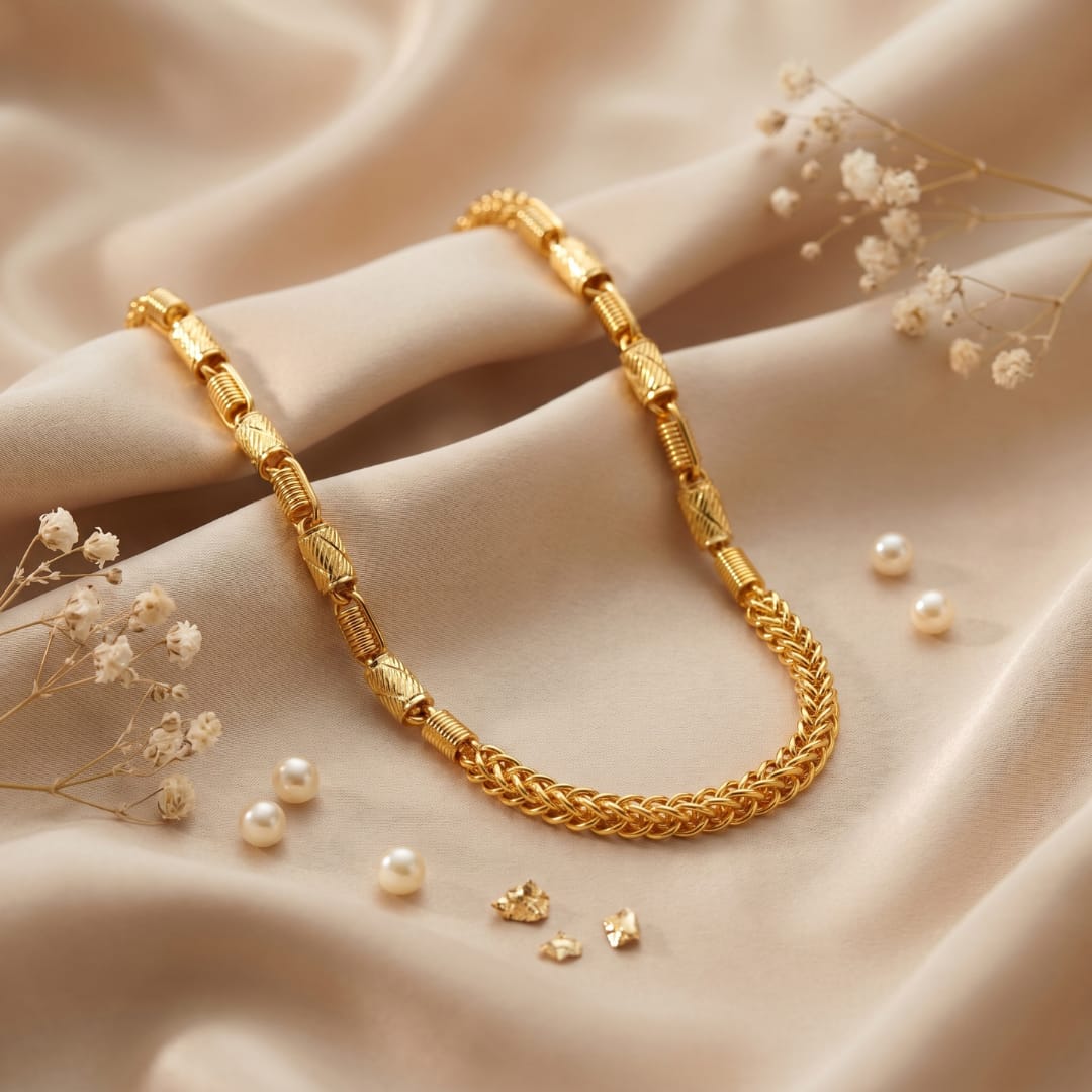  Micro Gold Plated Wheat &amp; Barrel Chain 