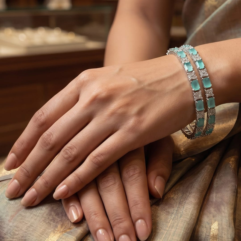 Mint Green Stone CZ Bangle Set 